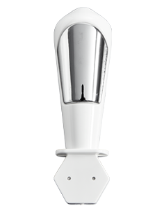 White and silver wall-mounted motion sensor with a hexagonal base and two screw holes at the bottom, perfect for enhancing V Tone and body sculpting routines in any modern fitness space.