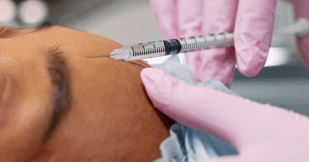 Cosmetic injection to the glabella area performed at a Las Vegas medical spa for wrinkle smoothing and facial rejuvenation