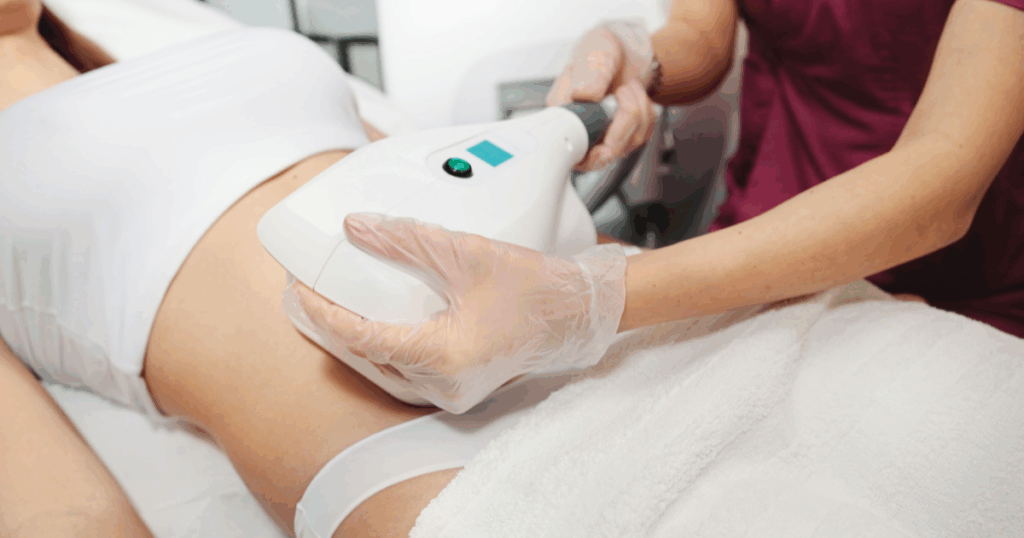 CoolSculpting device applied to abdominal area during non invasive body contouring session in Las Vegas